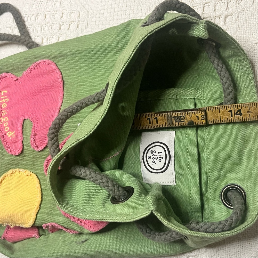 Life Is Good Green Tote with Pink and Yellow Details